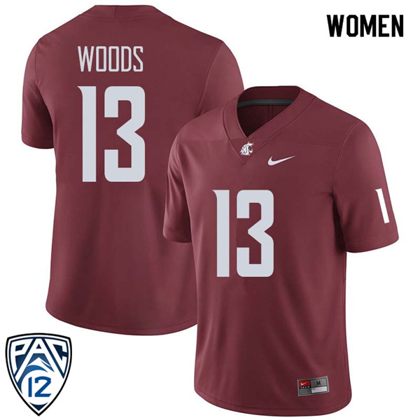 Women #13 Jahad Woods Washington State Cougars College Football Jerseys Sale-Crimson